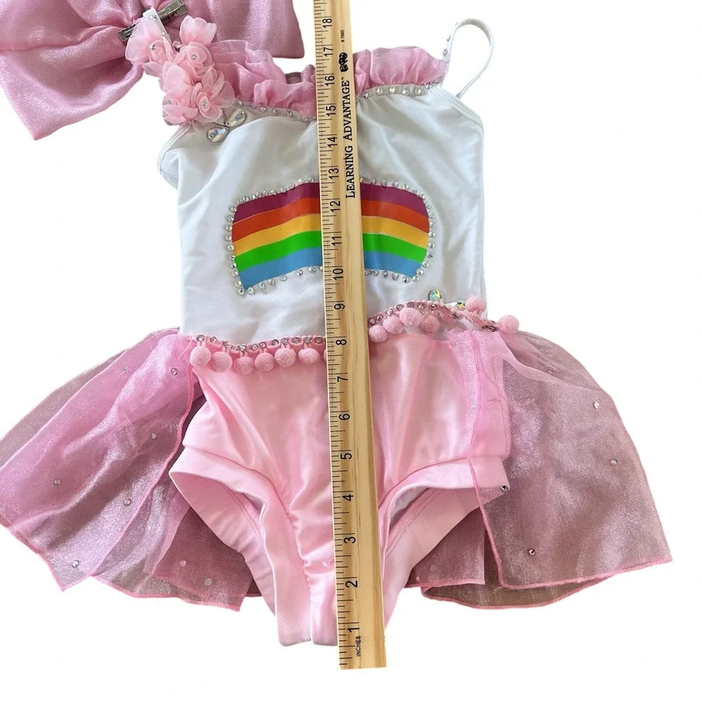 LA Designs Solo Rhinestone Pink Rainbow Dance Costume Child Medium Convention